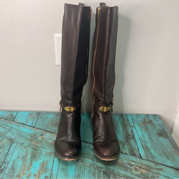 Michael Kors Arley Leather Riding Boots Dark Chocolate Size 7.5 - Picture 4 of 16